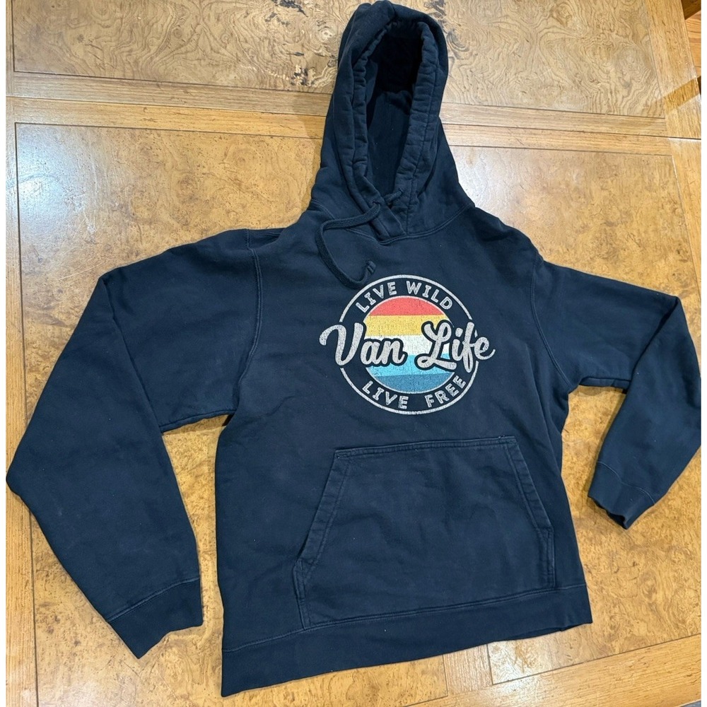 VAN LIFE Black Hoodie Van Retro Humor Streetwear Size Medium